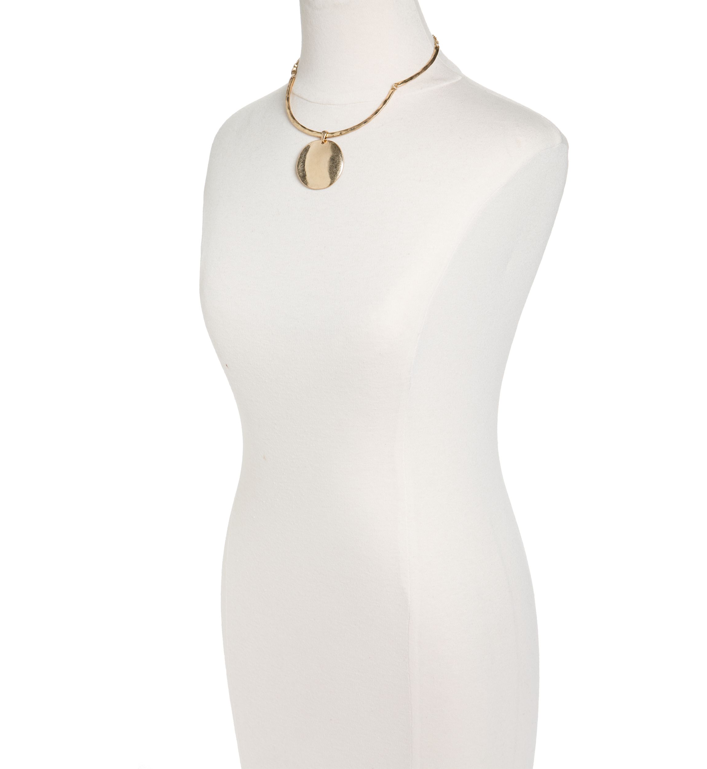 Gold-Tone Round Disc Drop Collar Necklace