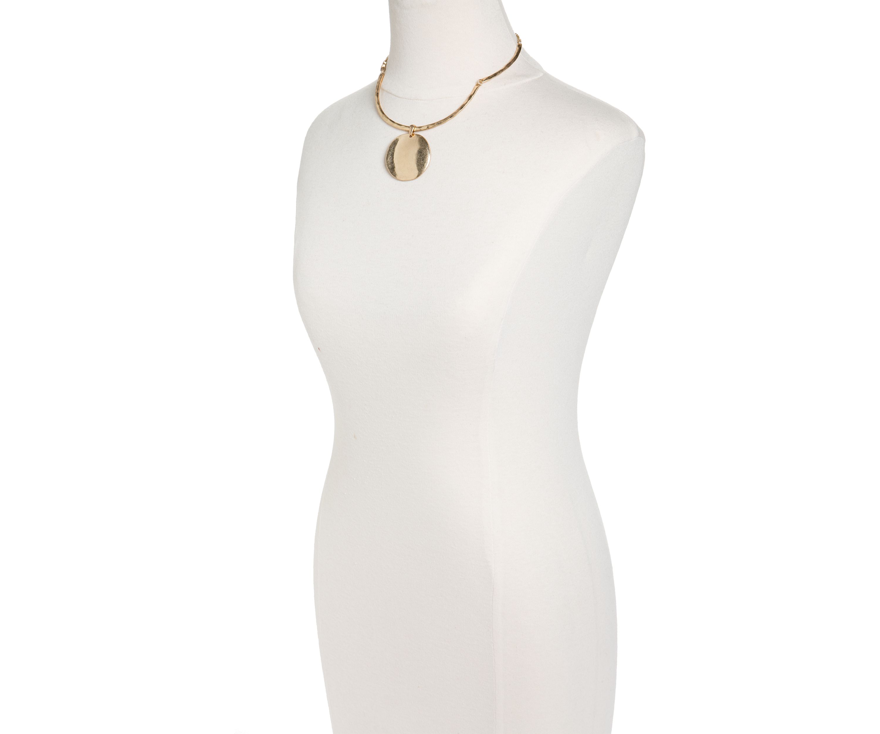 Gold-Tone Round Disc Drop Collar Necklace