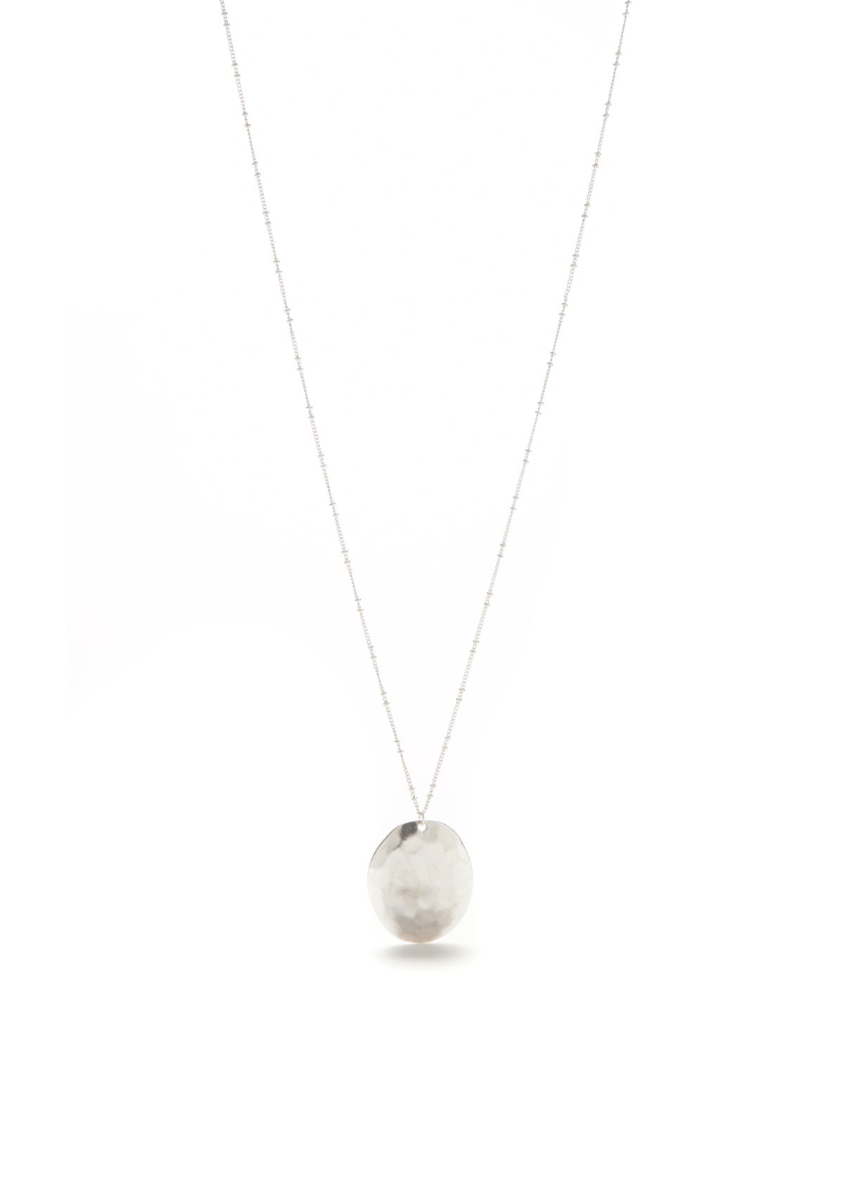Silver-Tone Casual Metal Stone Disc Pendant Necklace