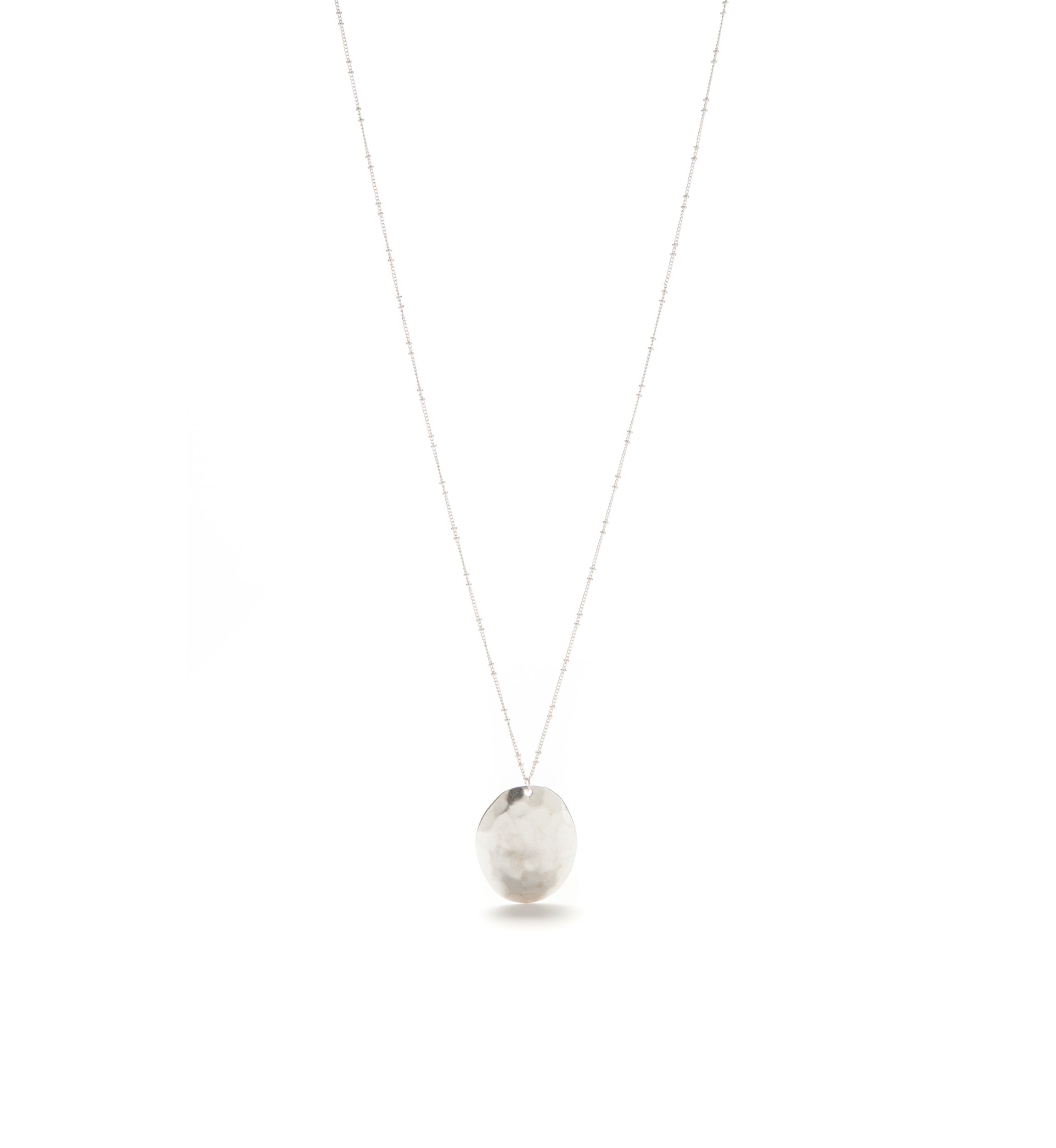 Silver-Tone Casual Metal Stone Disc Pendant Necklace