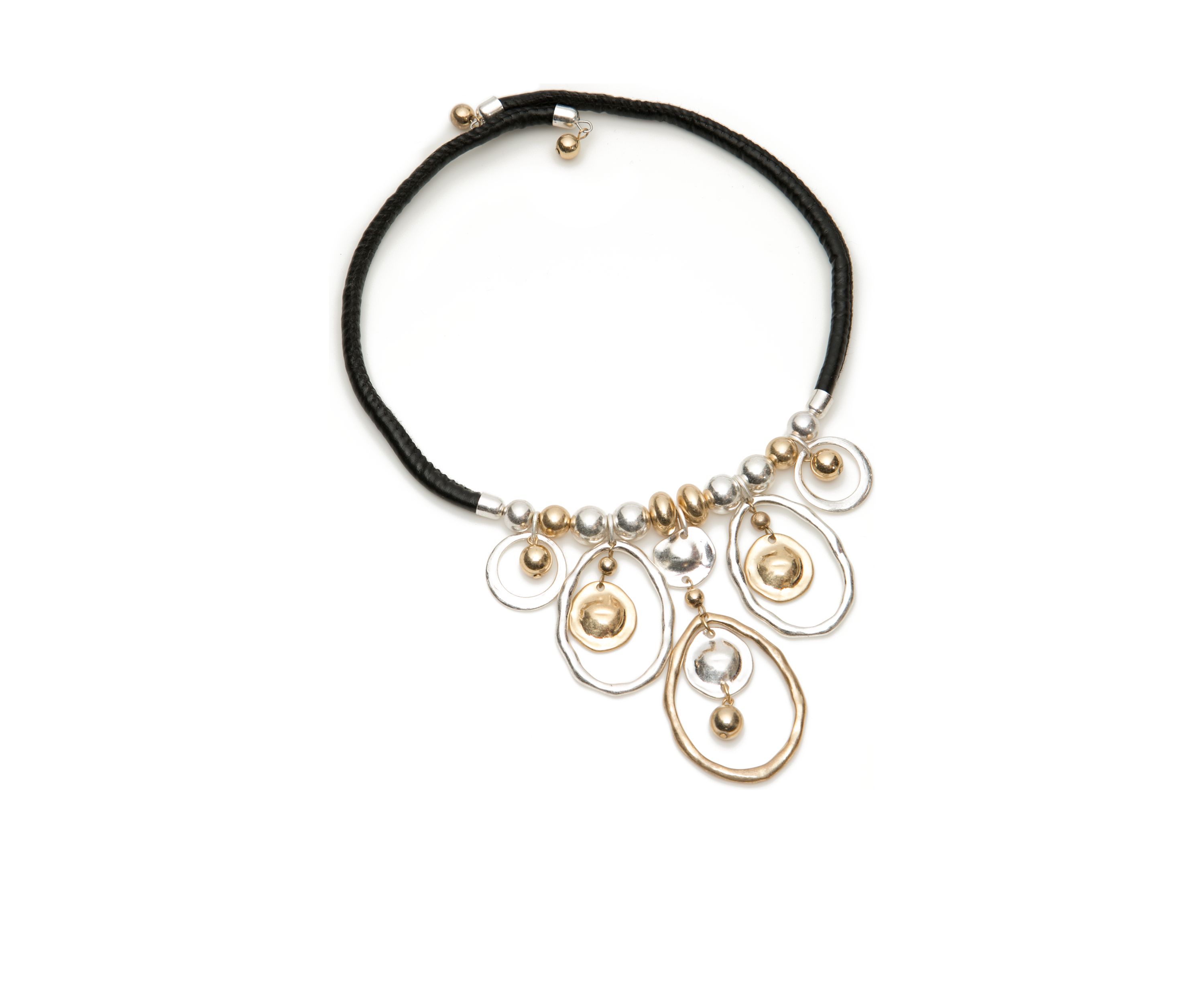 Leather Collar 2-Tone Drop Necklace