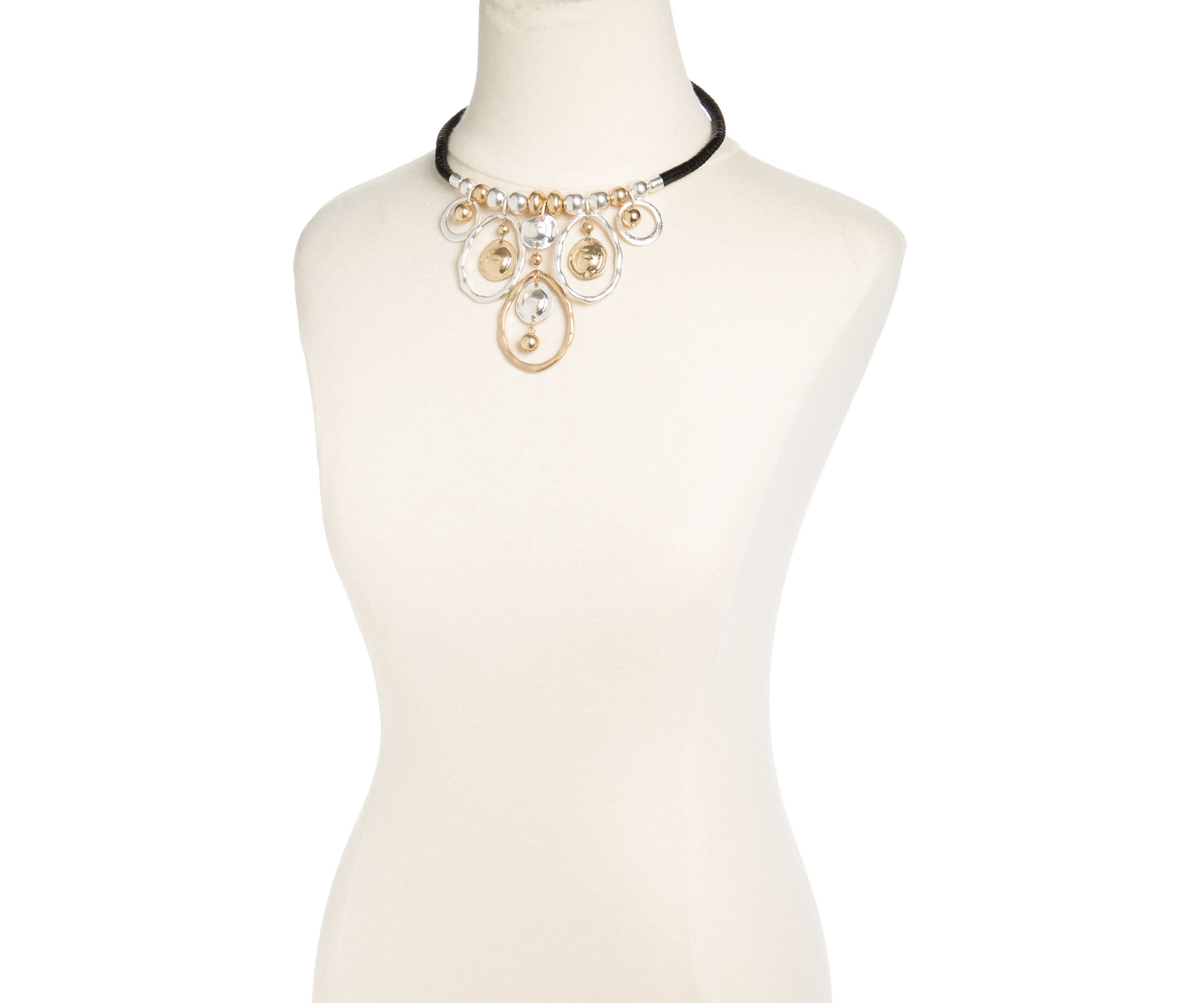 Leather Collar 2-Tone Drop Necklace