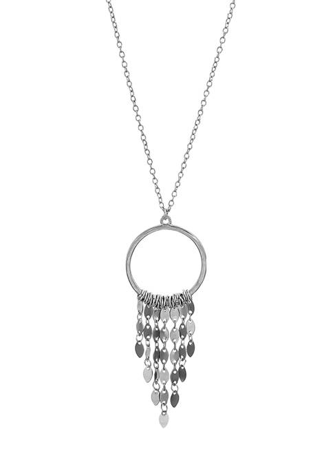 Belk Silver Tone Long Open Ring Pendant Necklace