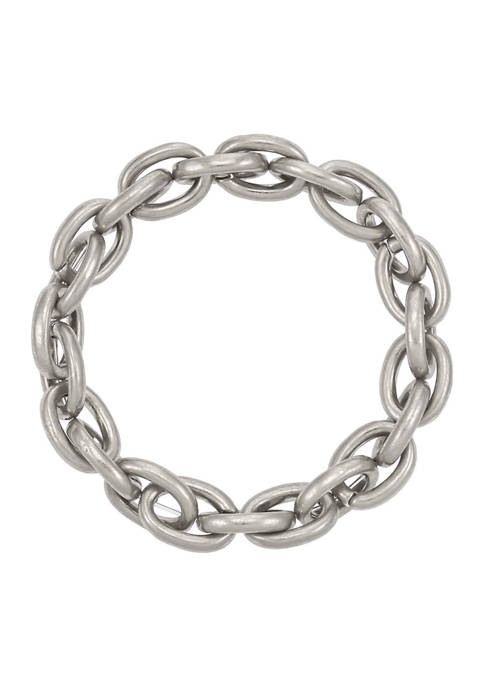 Chain Link Stretch Bracelet in Silver Tone Metal 