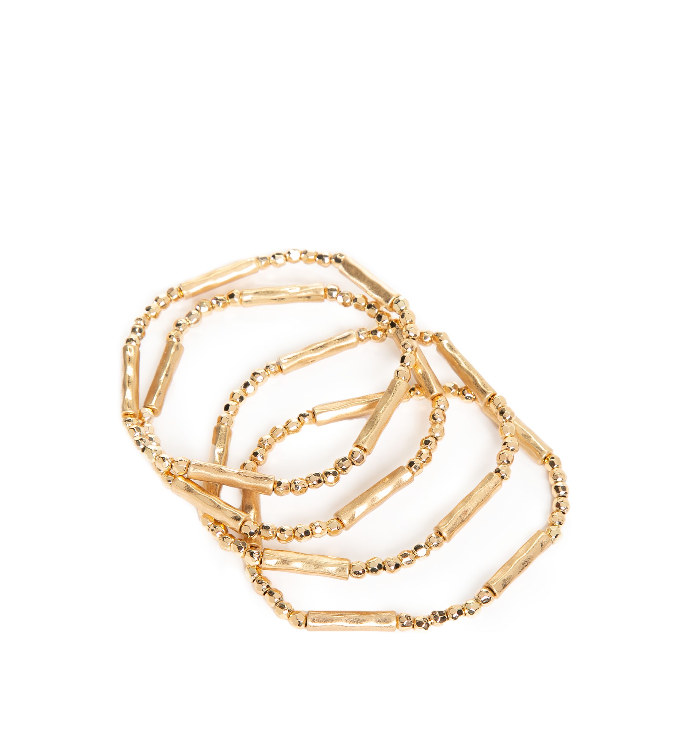 Set of 4 Gold Plated Bead/Bar Stretch Bracelets
