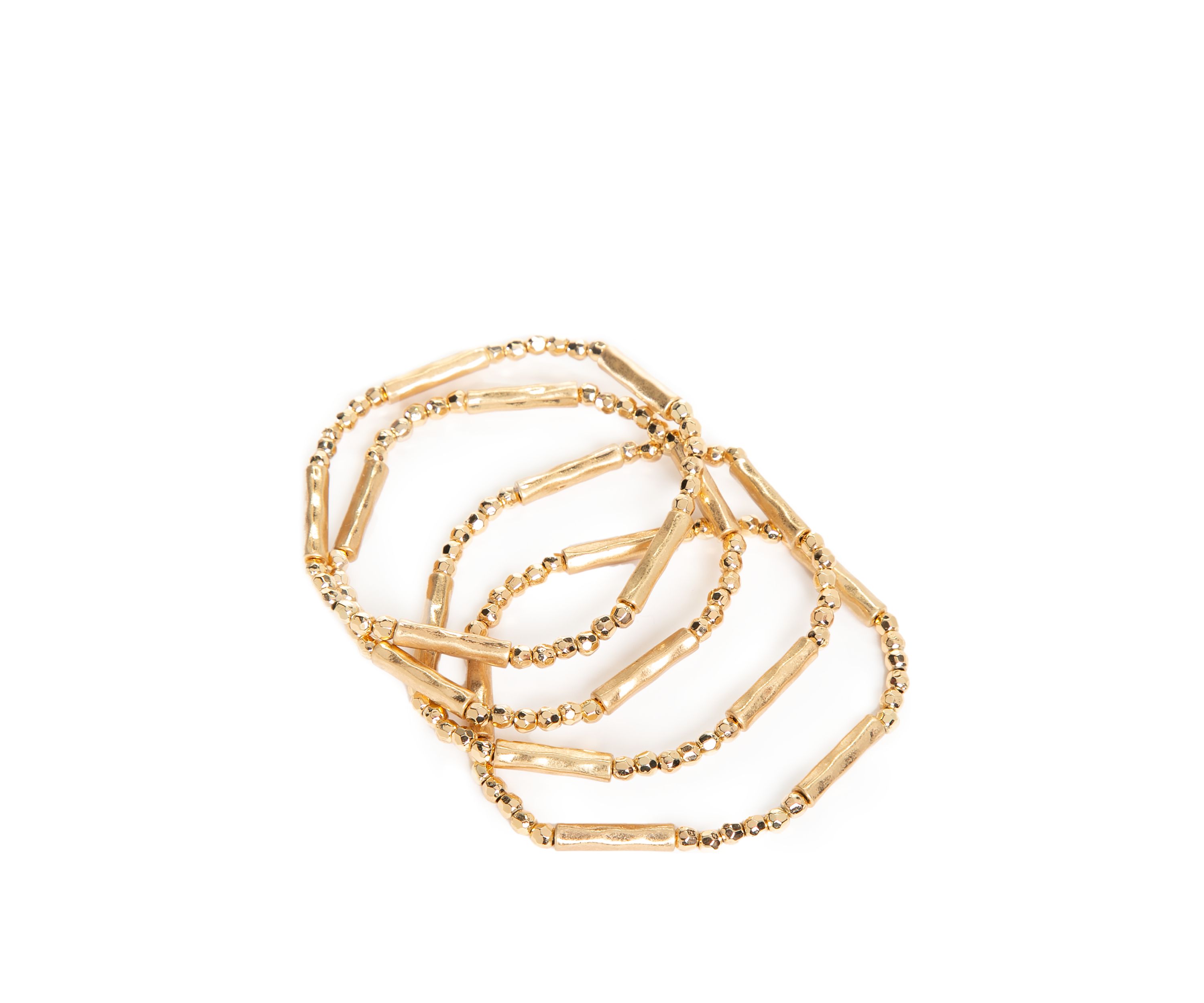 Set of 4 Gold Plated Bead/Bar Stretch Bracelets