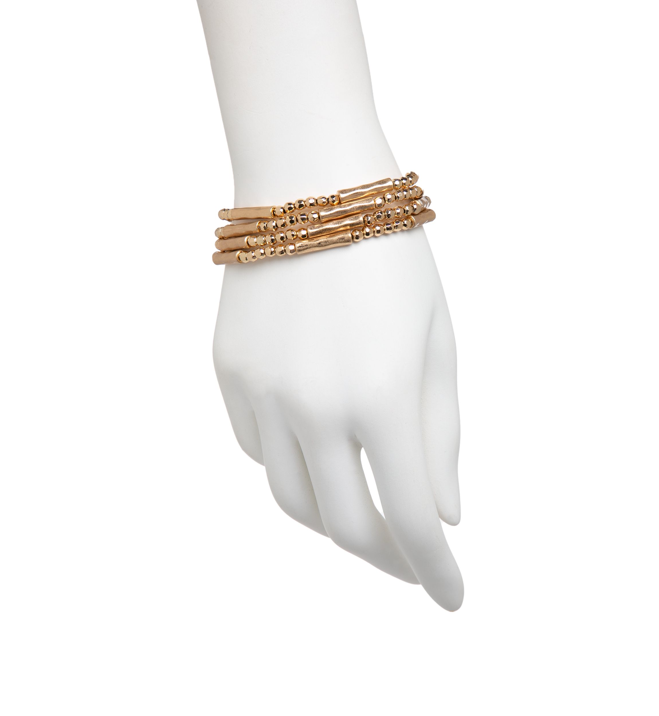 Set of 4 Gold Plated Bead/Bar Stretch Bracelets