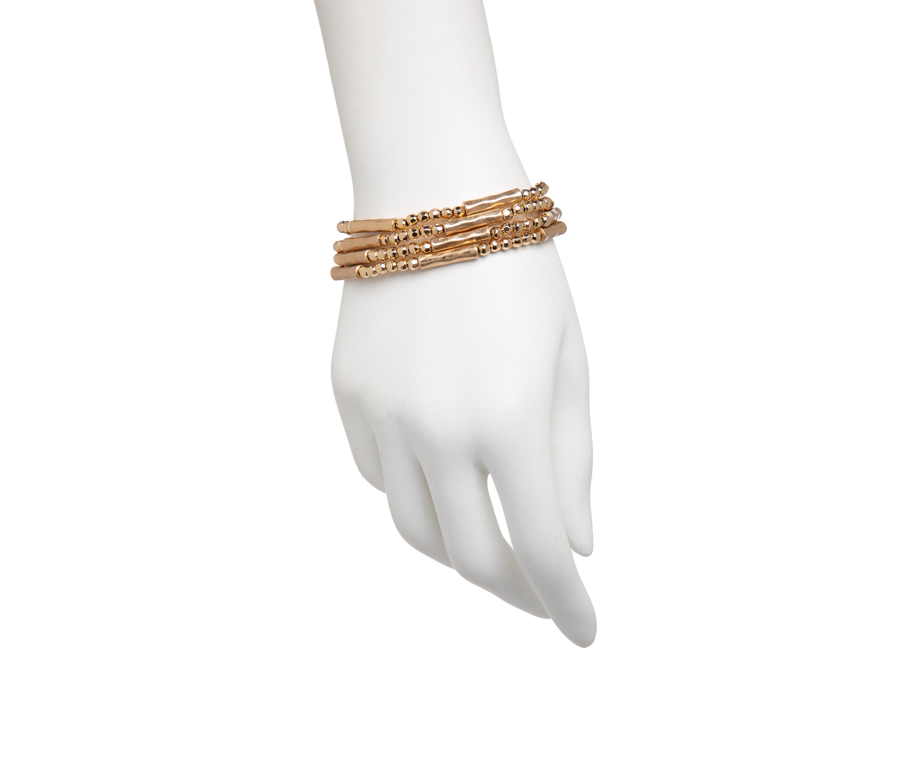 Set of 4 Gold Plated Bead/Bar Stretch Bracelets