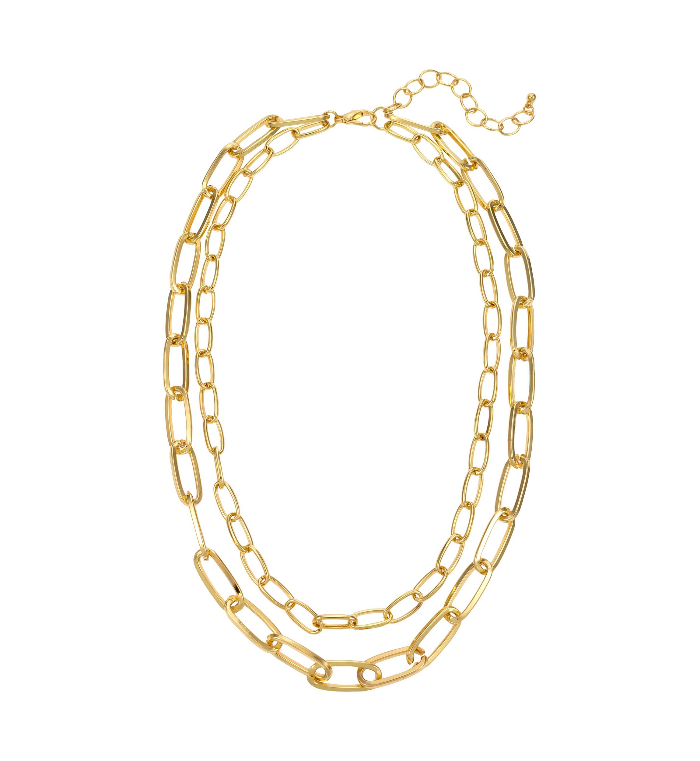 Two Row Short Chain Link Necklace in Gold Tone Metal