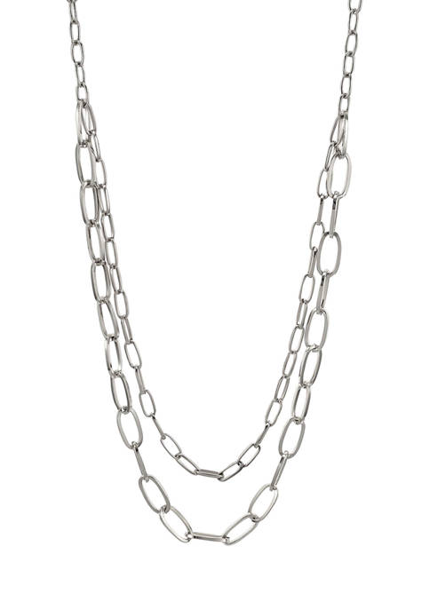 Belk Silver Tone Nested Long 2 Row Chain