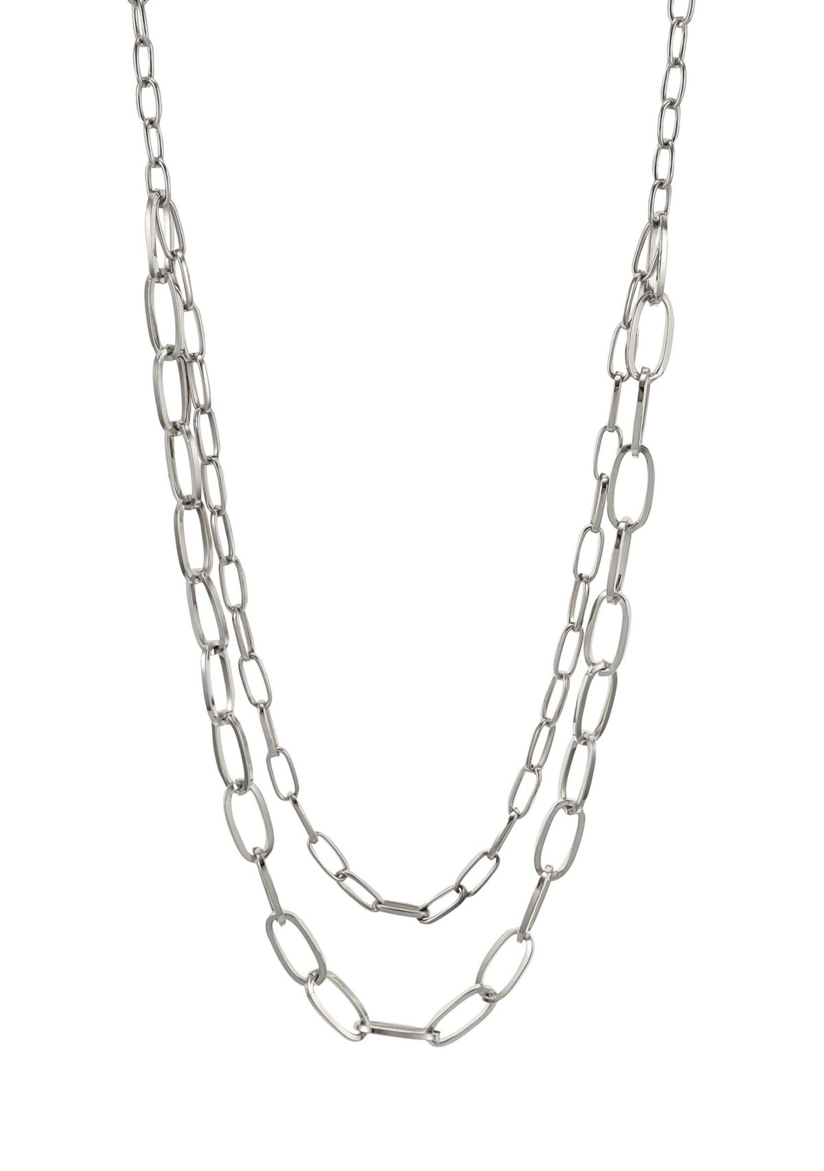 Belk Silver Tone Nested Long 2 Row Chain Link Necklace | Belk
