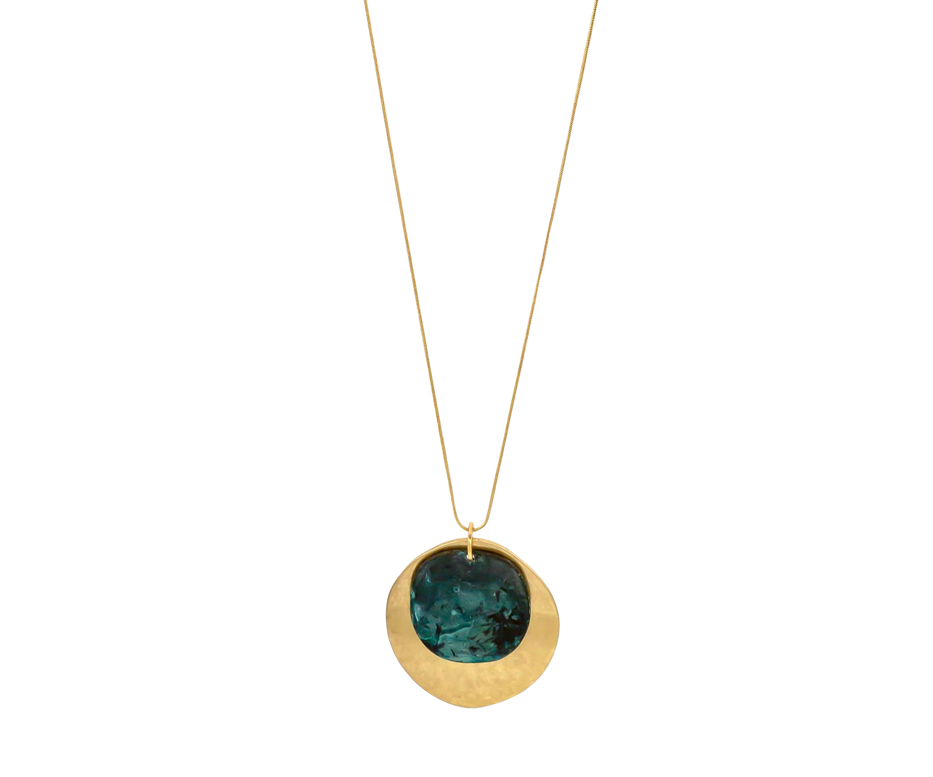 Patina Gold Tone Long Double Round Pendant Necklace