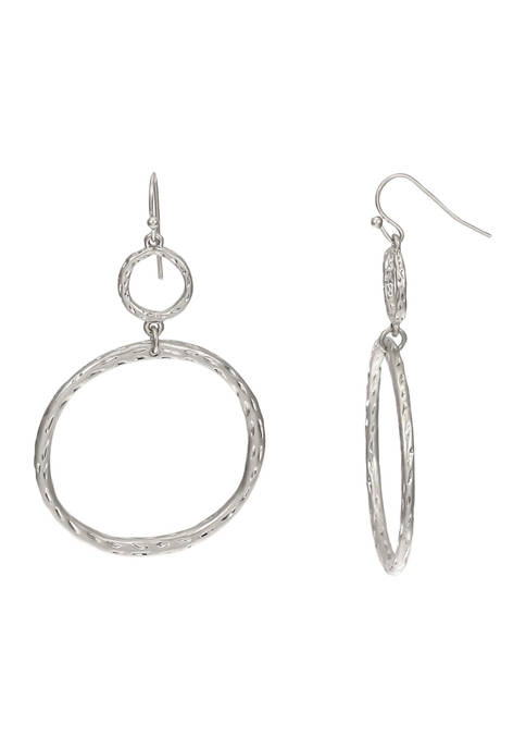 Silver Tone Small and Large Open Ring Drop Earrings on French Wire