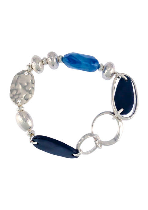 Belk Mixed Blue Bead, Leather Disc and Metal