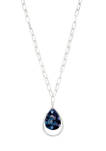 	 Silver Tone 36 Inch + 3 Inch Extender Long Chain Link Necklace with Orbital Denim Blue Acetate Teardrop Pendant