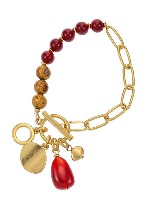 Belk Berry Neutral Bead Gold Tone Bracelet