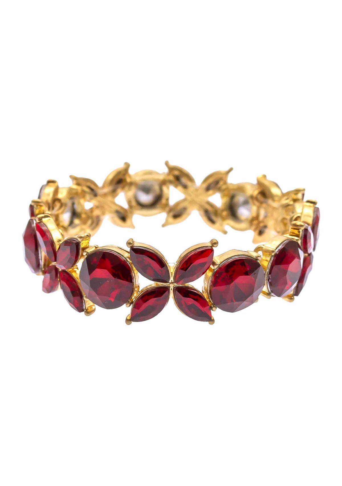Gold Tone Red Stone Stretch Bracelet 