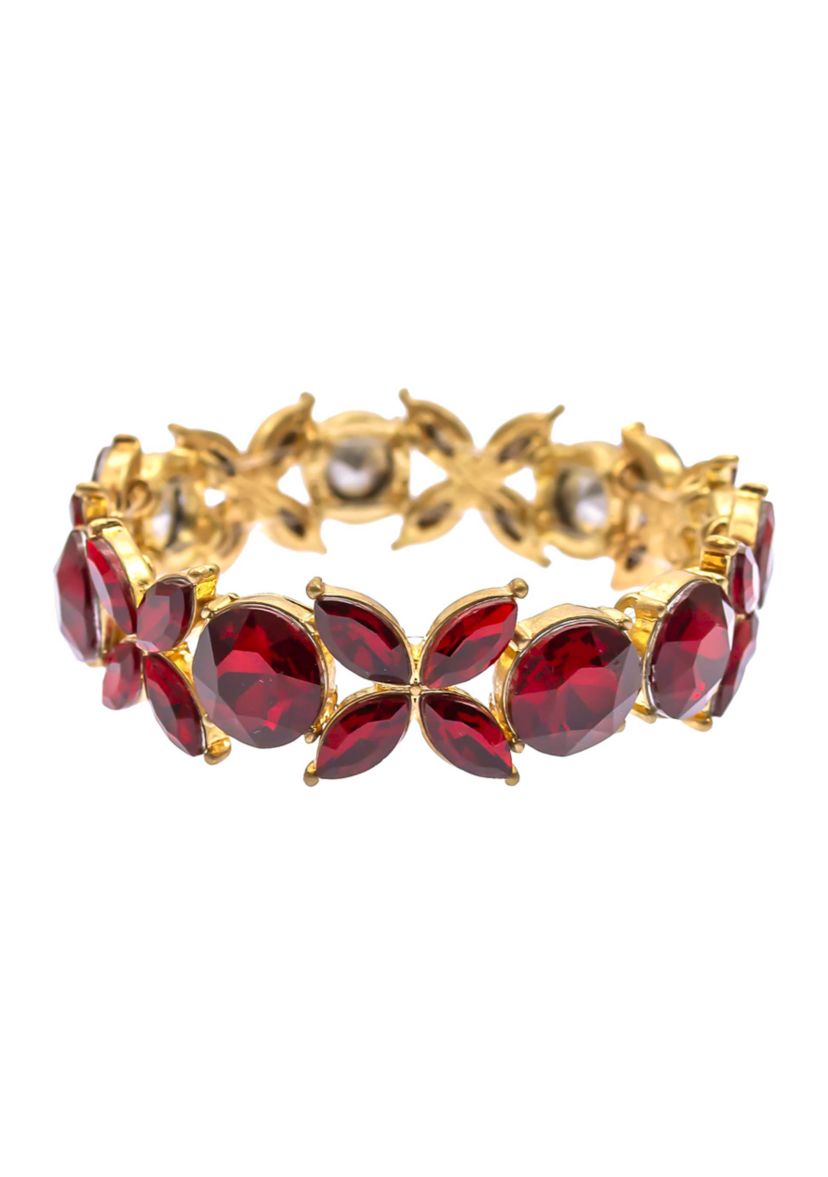 Gold Tone Red Stone Stretch Bracelet 