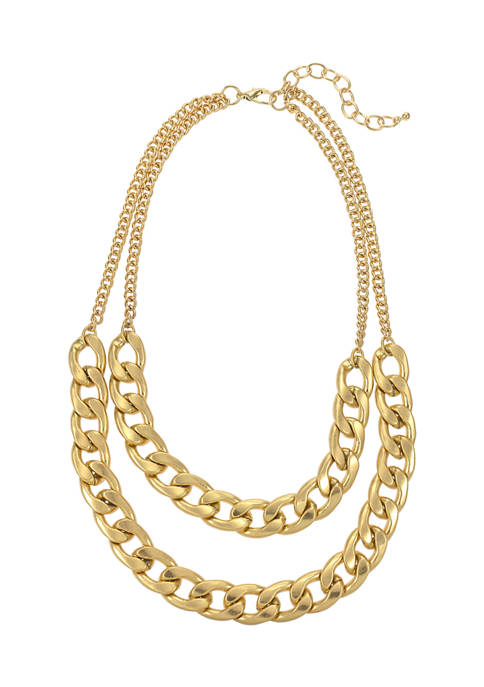 2 Row Gold Flat Chain Necklace