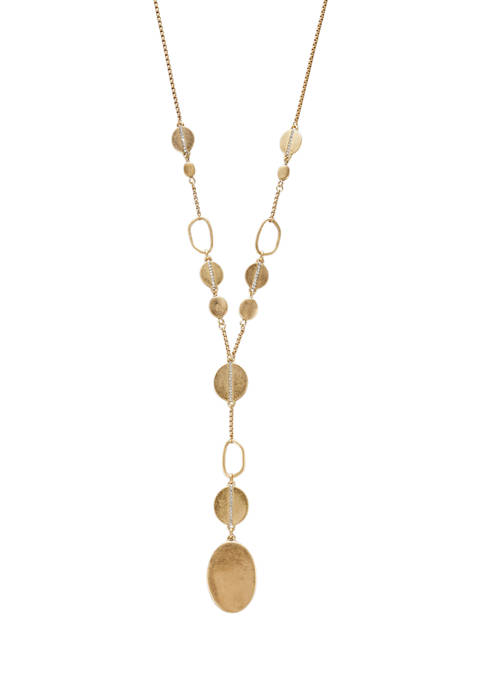 Gold Chain Disc Necklace with Medallion