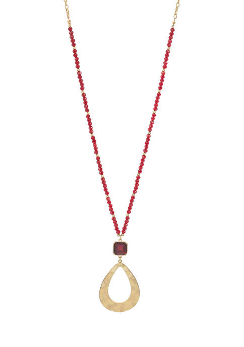 Belk Gold Tone Red Pendant Necklace