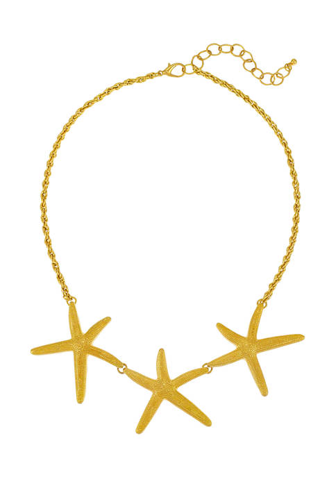 Belk Gold Tone 3 Starfish Frontal Necklace on