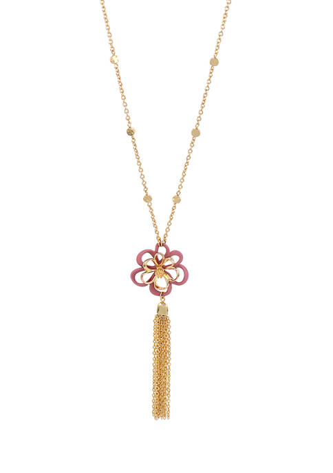 Belk Long Flower Pendant Necklace with Chain Tassel