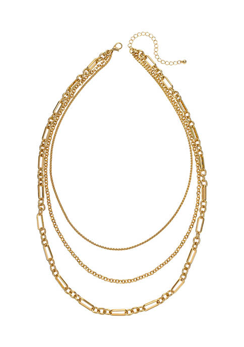 Gold Tone Triple Layer Chain Necklace 