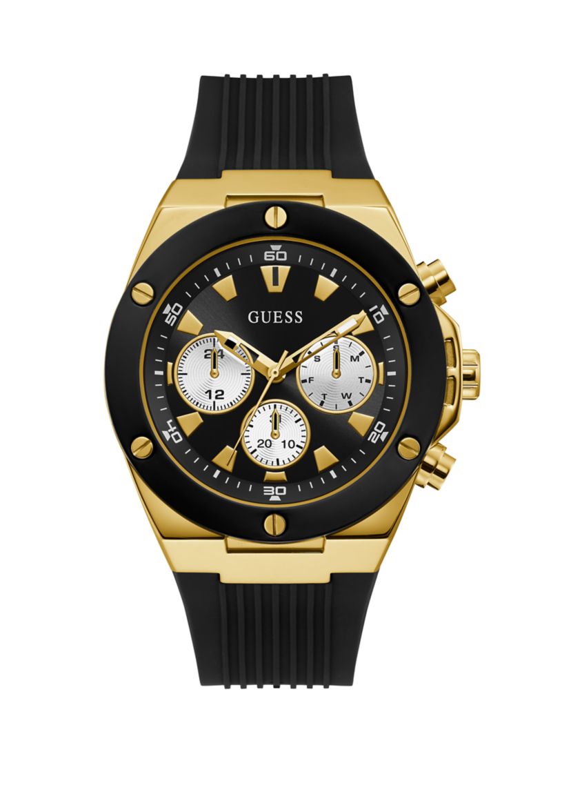 Mens Poseidon Black Gold Tone Watch 