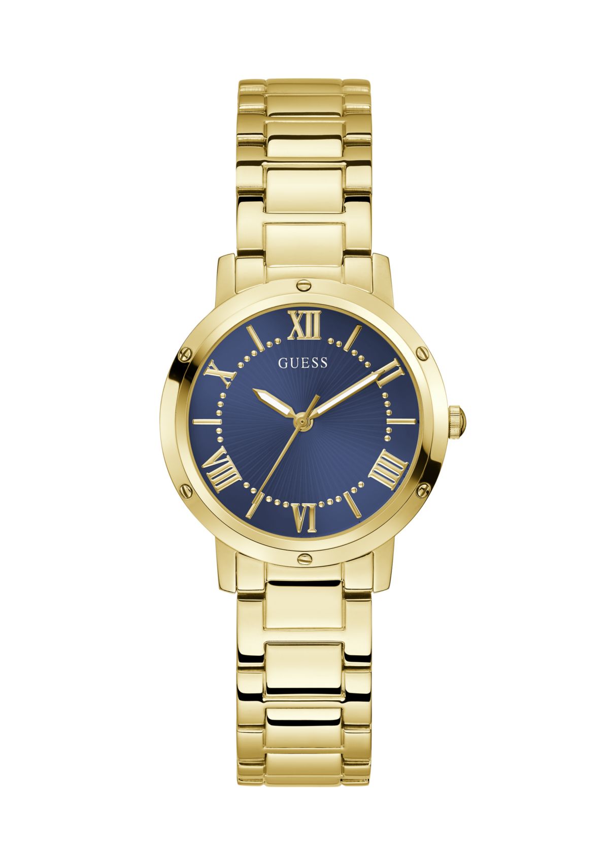 Gold Tone Blue Face Analog Watch