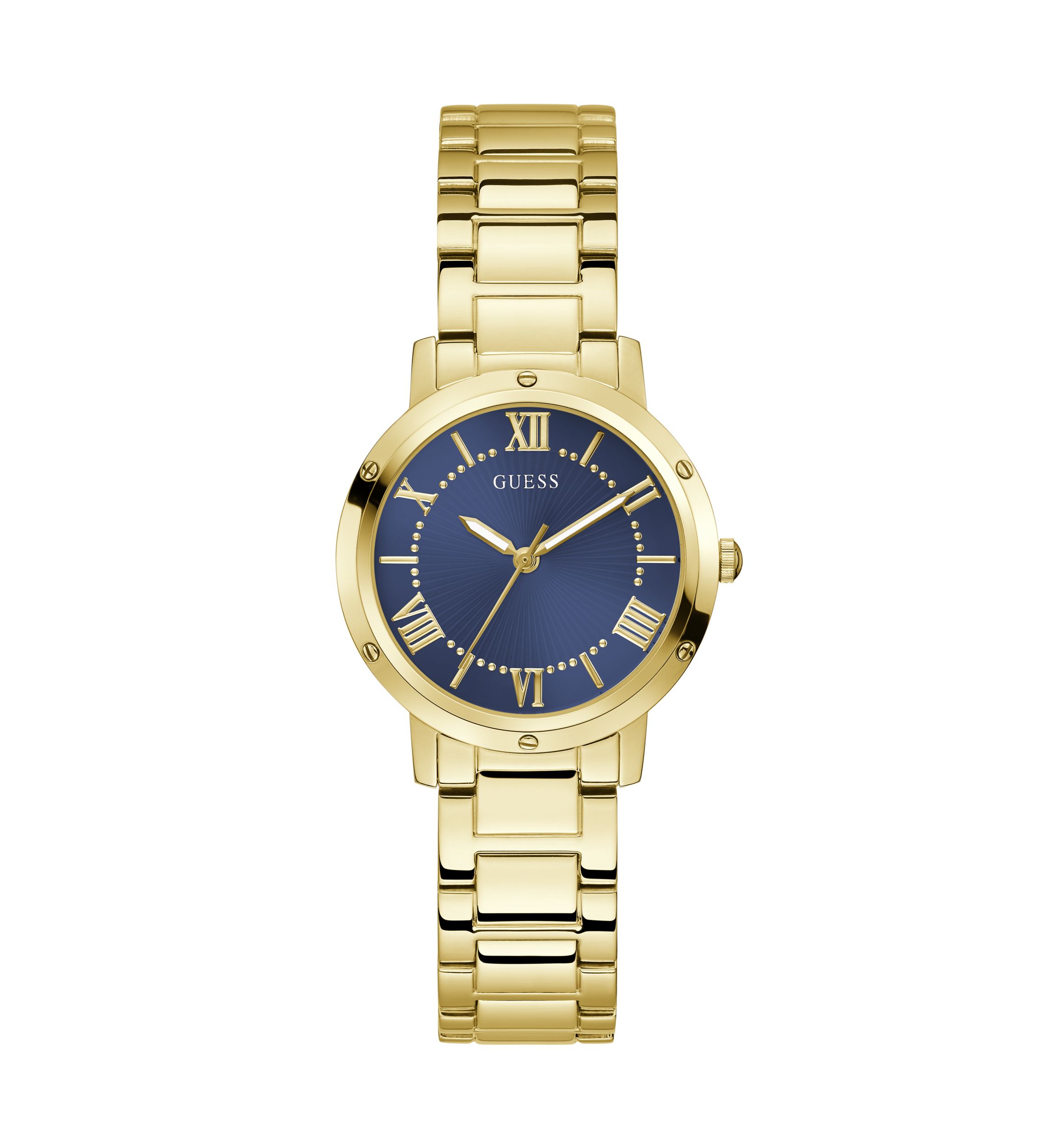 Gold Tone Blue Face Analog Watch
