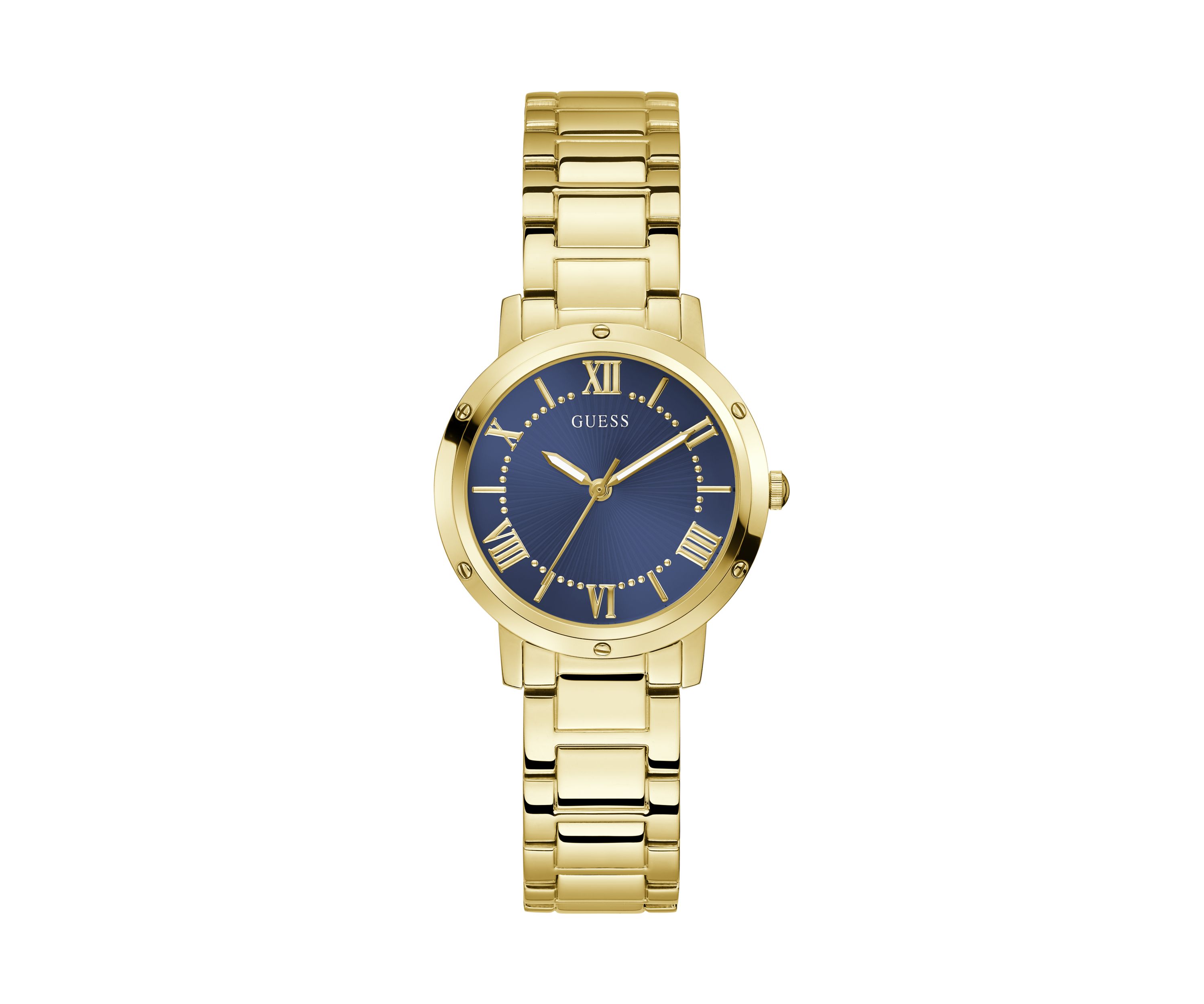 Gold Tone Blue Face Analog Watch