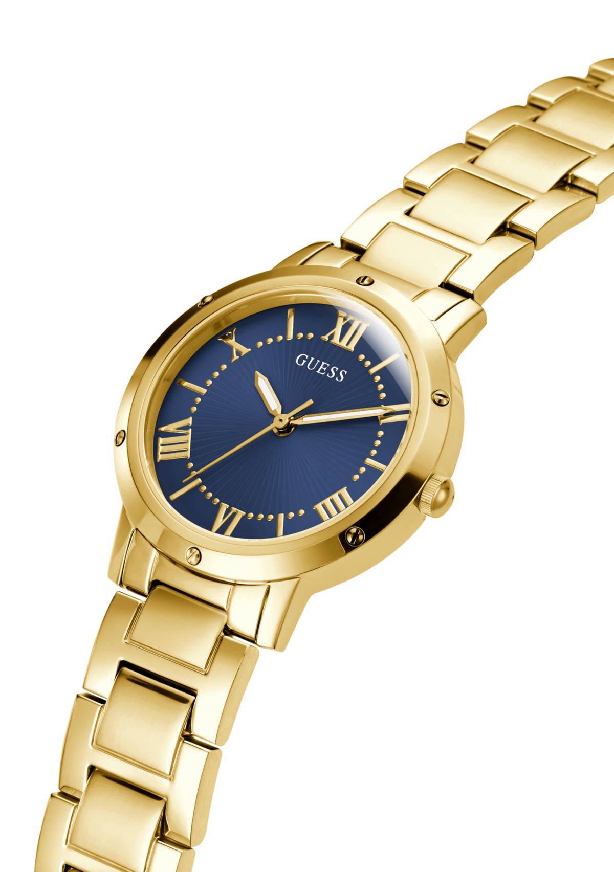 Gold Tone Blue Face Analog Watch
