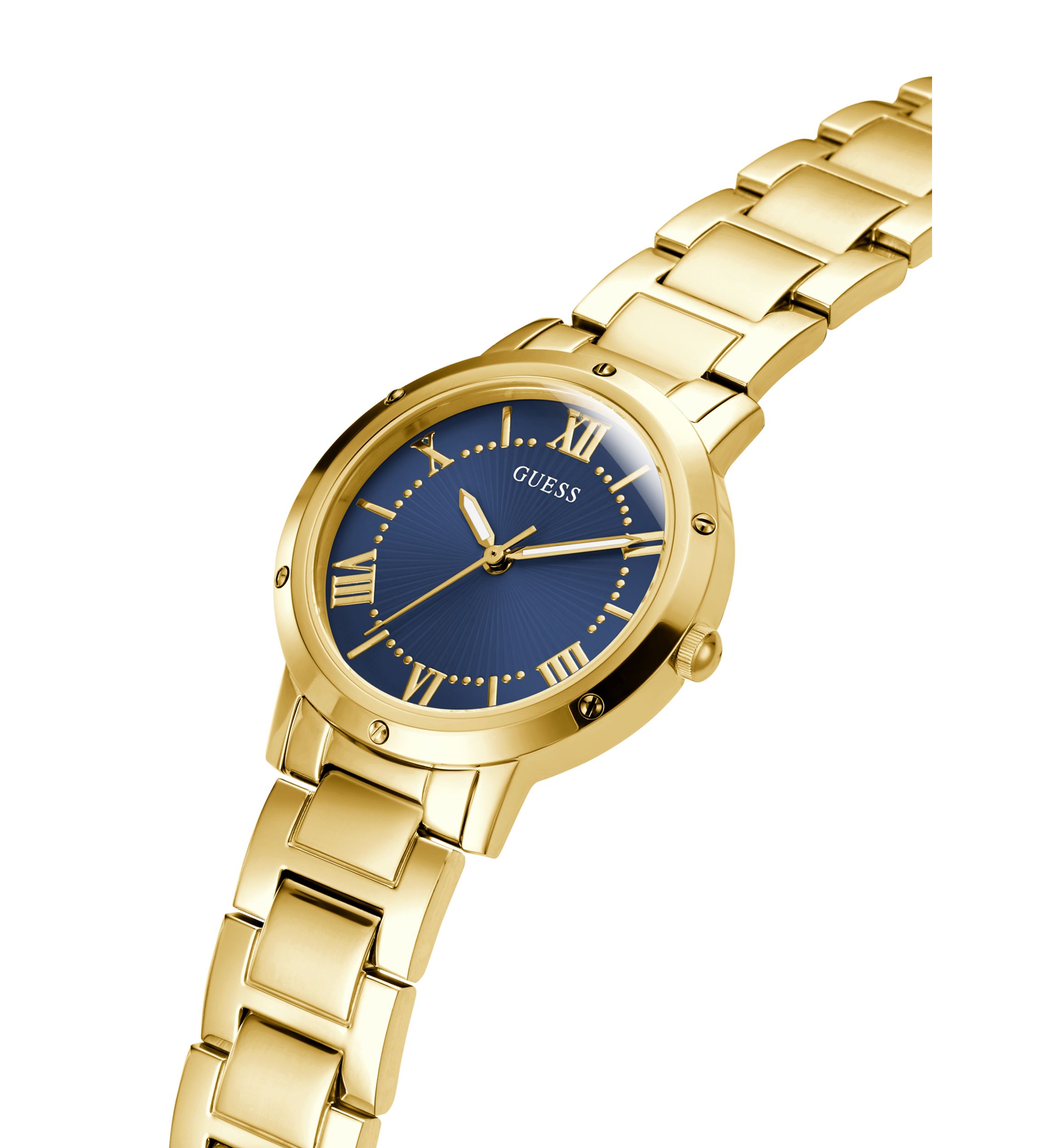 Gold Tone Blue Face Analog Watch