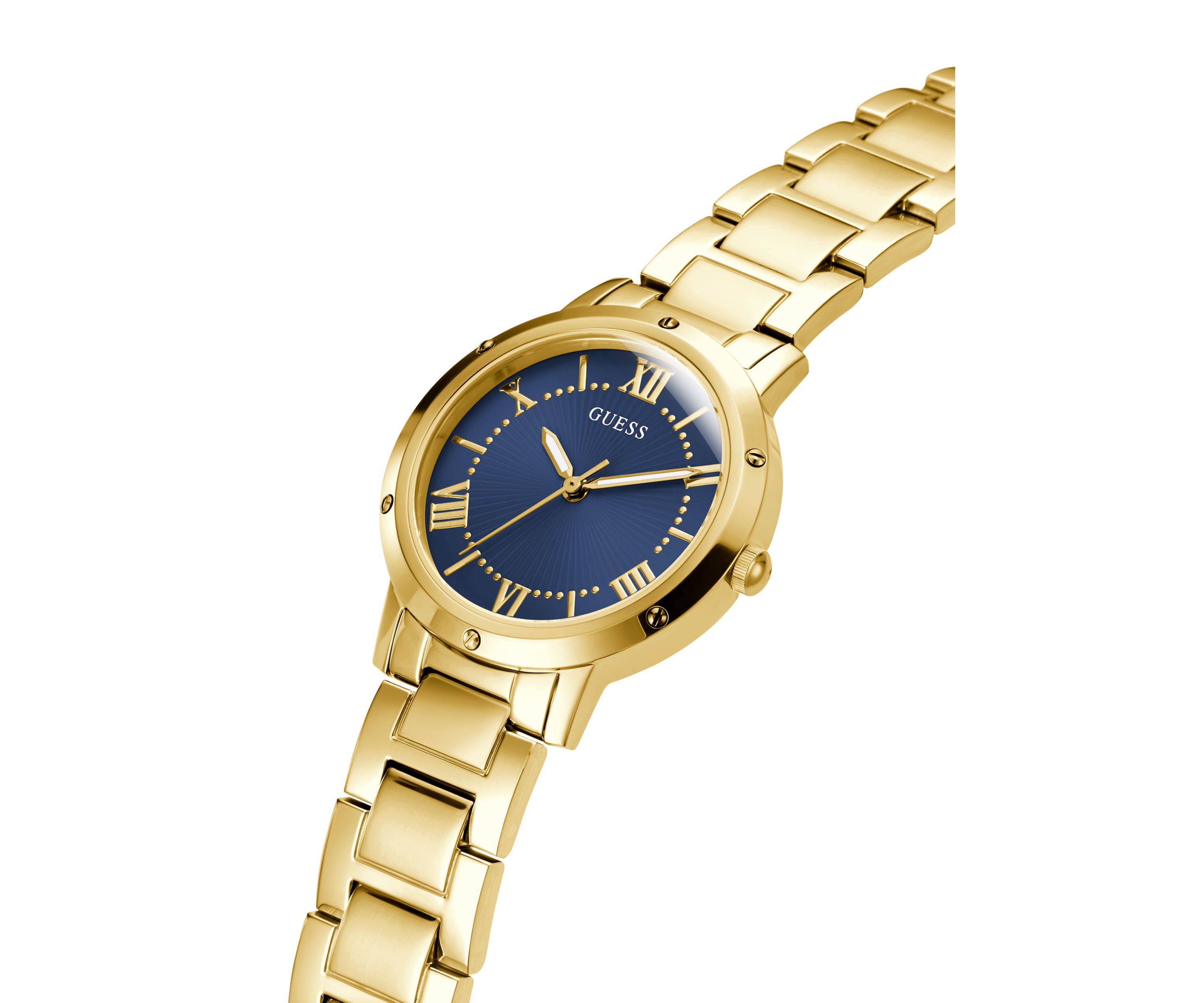 Gold Tone Blue Face Analog Watch