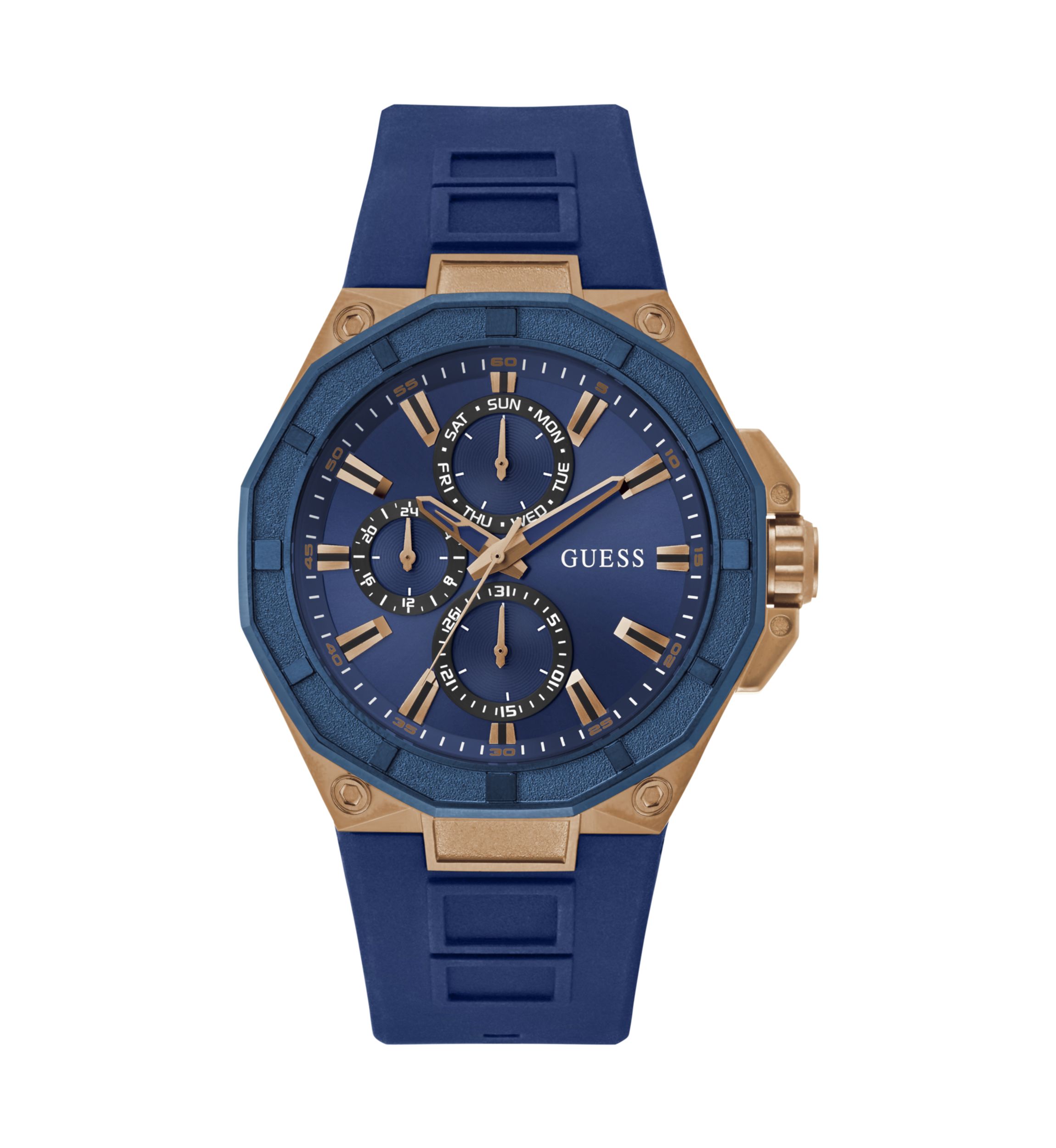 Blue Rose Gold Tone Multifunction Watch