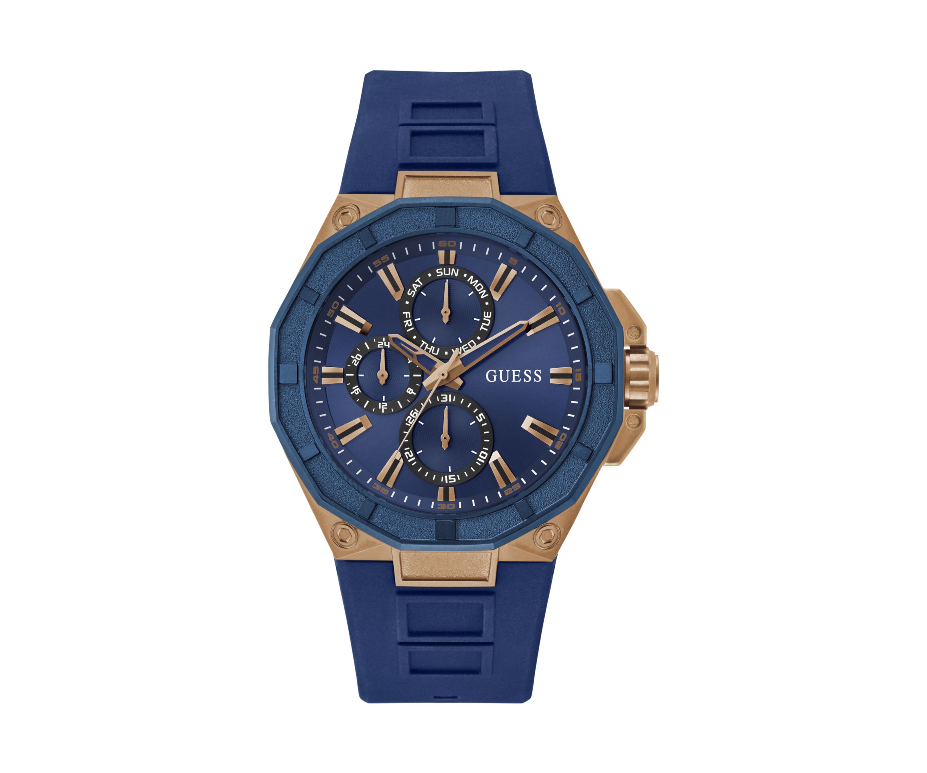 Blue Rose Gold Tone Multifunction Watch