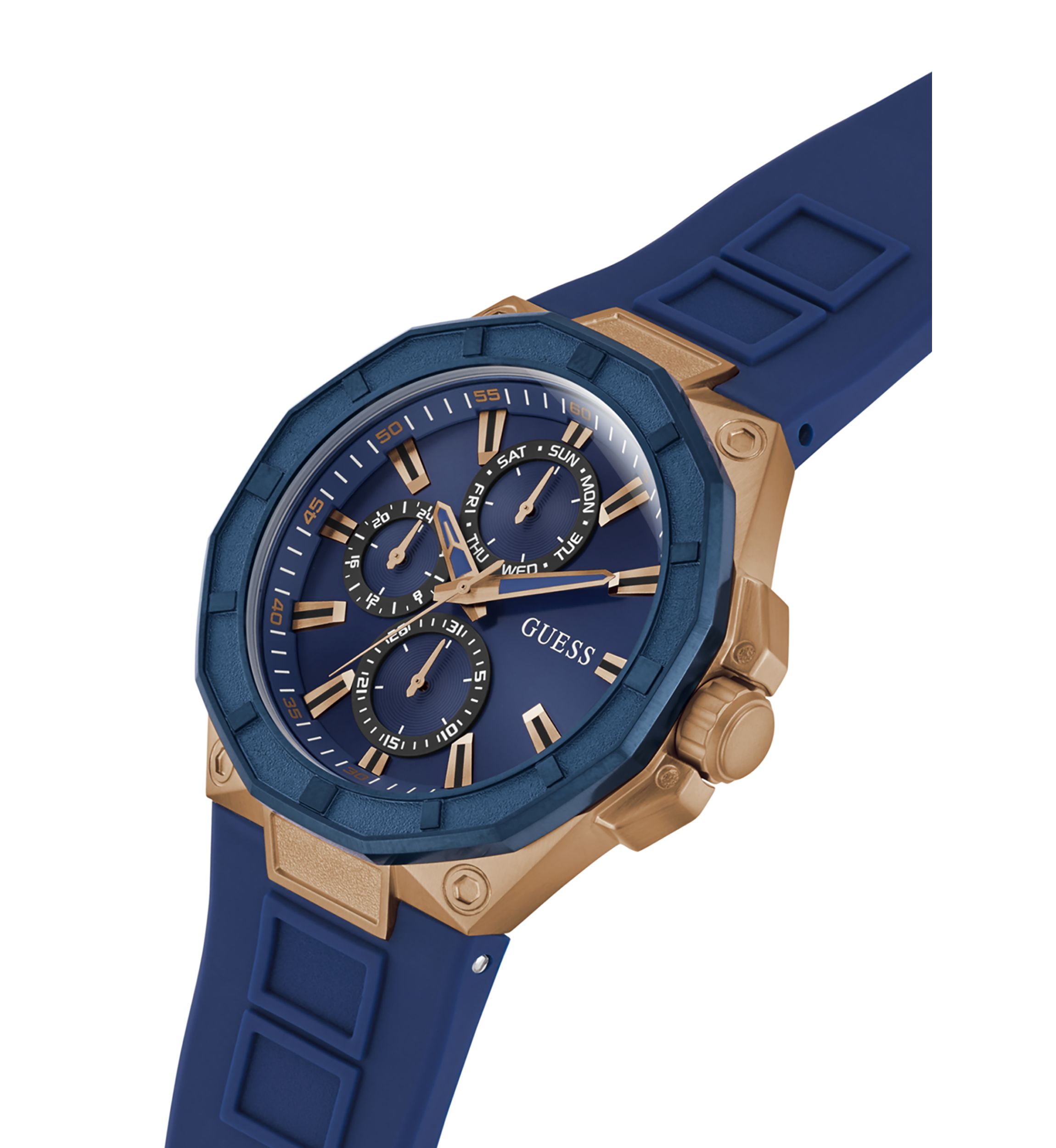 Blue Rose Gold Tone Multifunction Watch