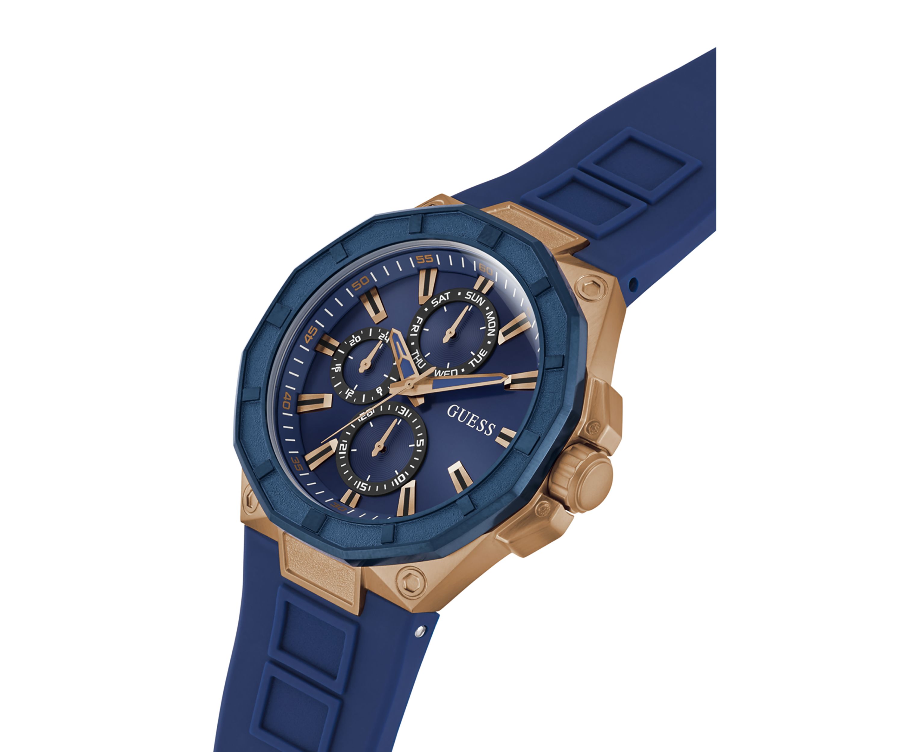 Blue Rose Gold Tone Multifunction Watch