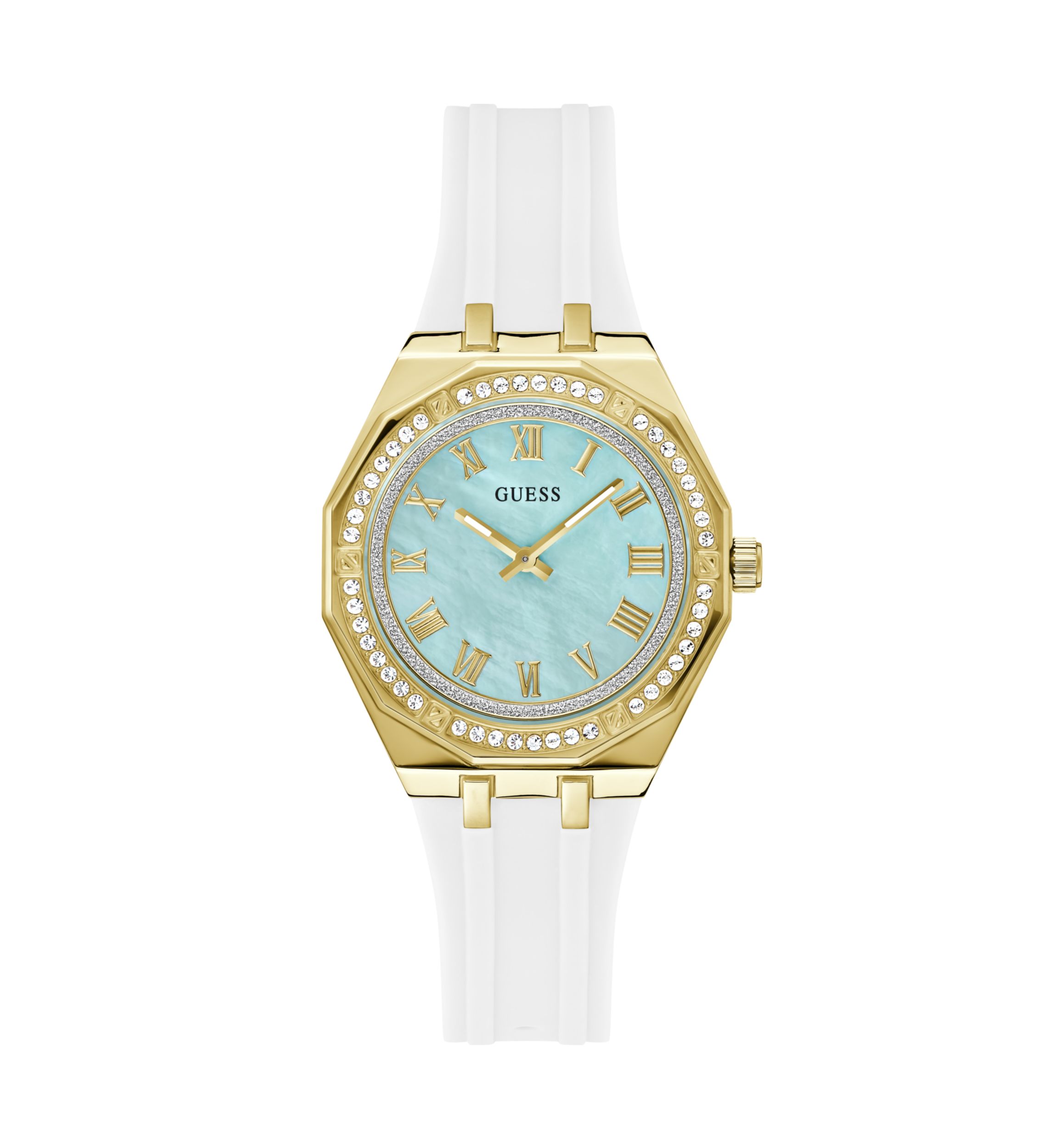 Gold Tone White Rubber Band Analog Watch