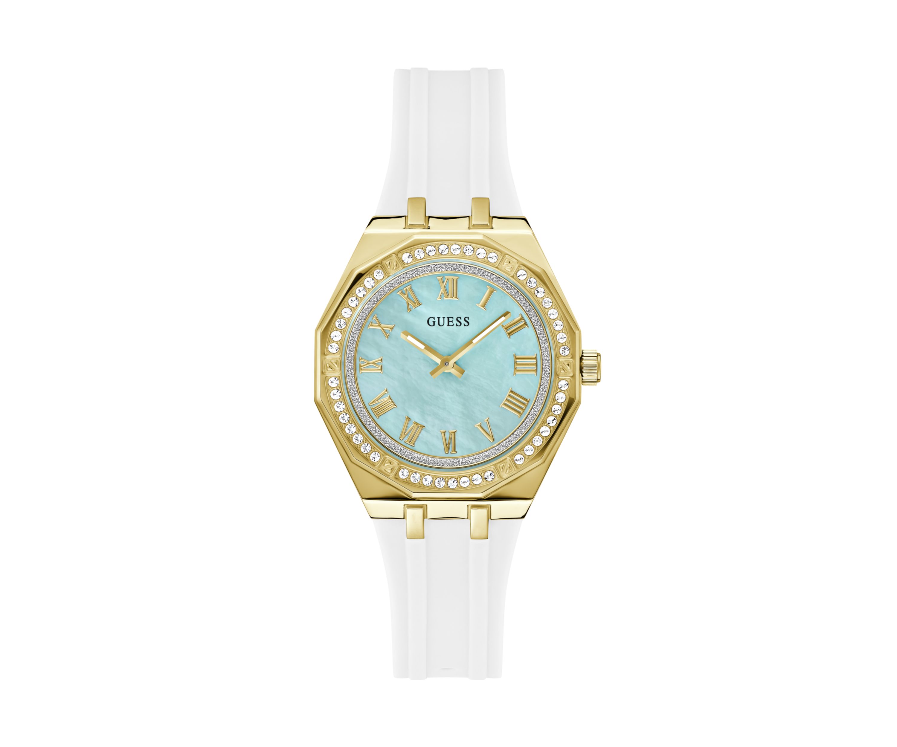 Gold Tone White Rubber Band Analog Watch