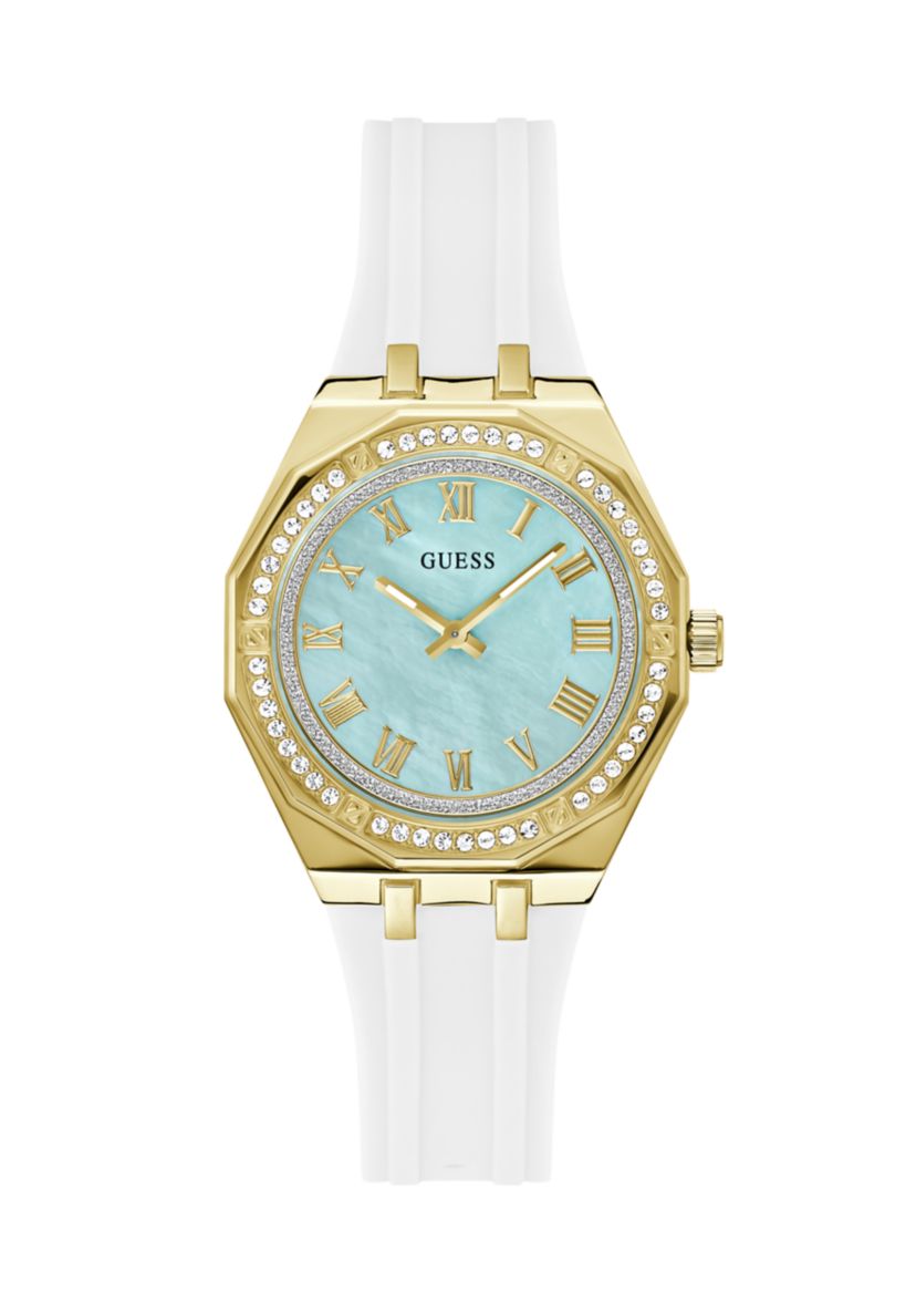Gold Tone White Rubber Band Analog Watch
