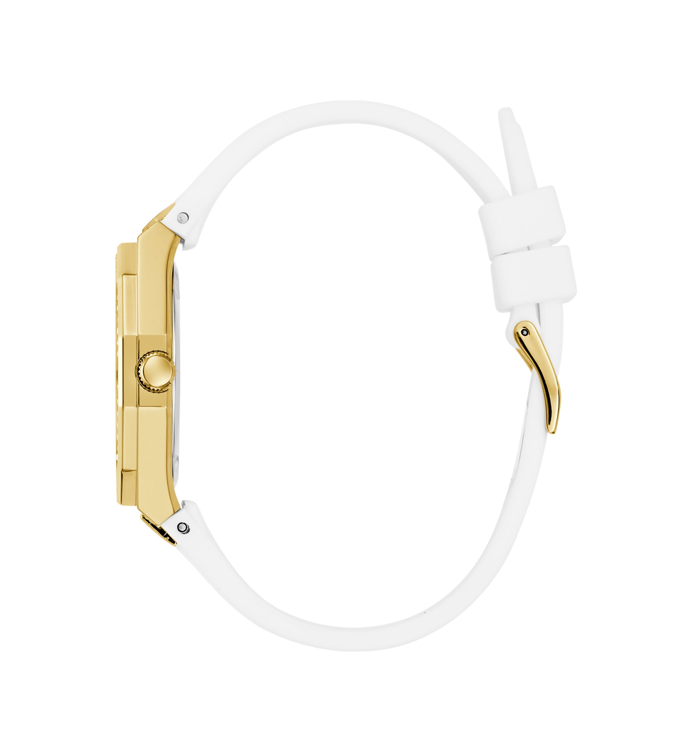 Gold Tone White Rubber Band Analog Watch