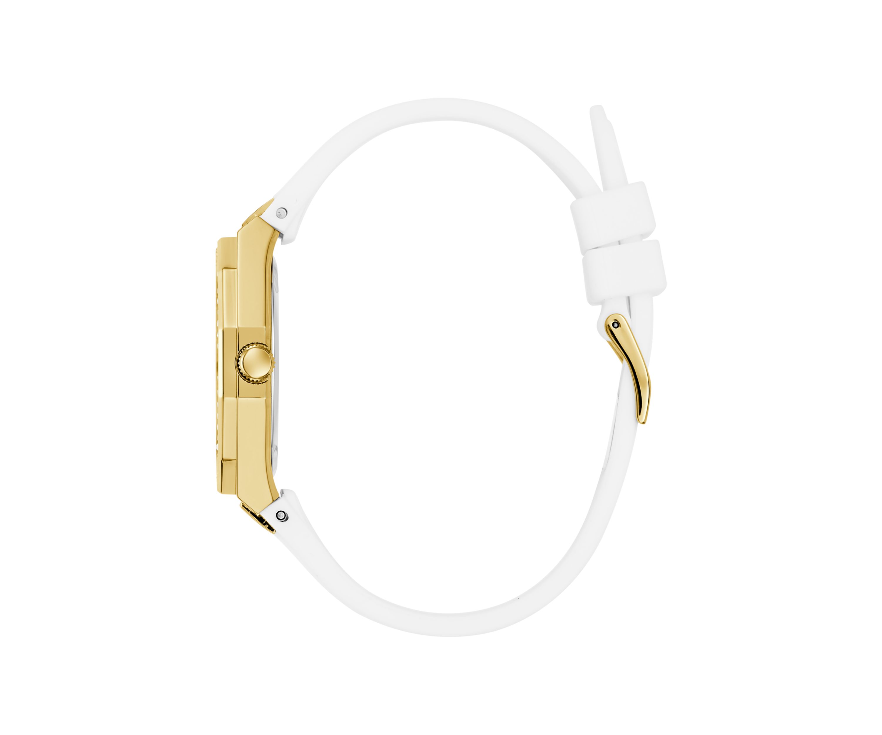 Gold Tone White Rubber Band Analog Watch