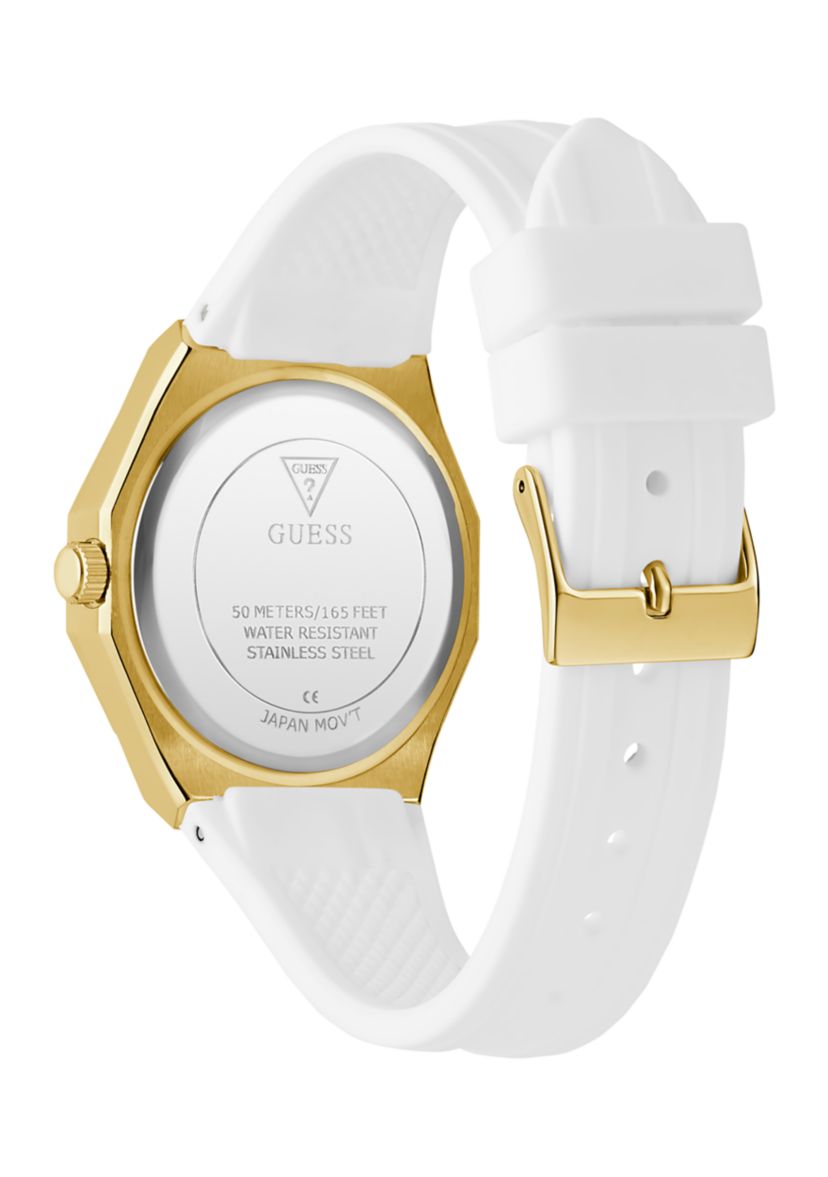 Gold Tone White Rubber Band Analog Watch