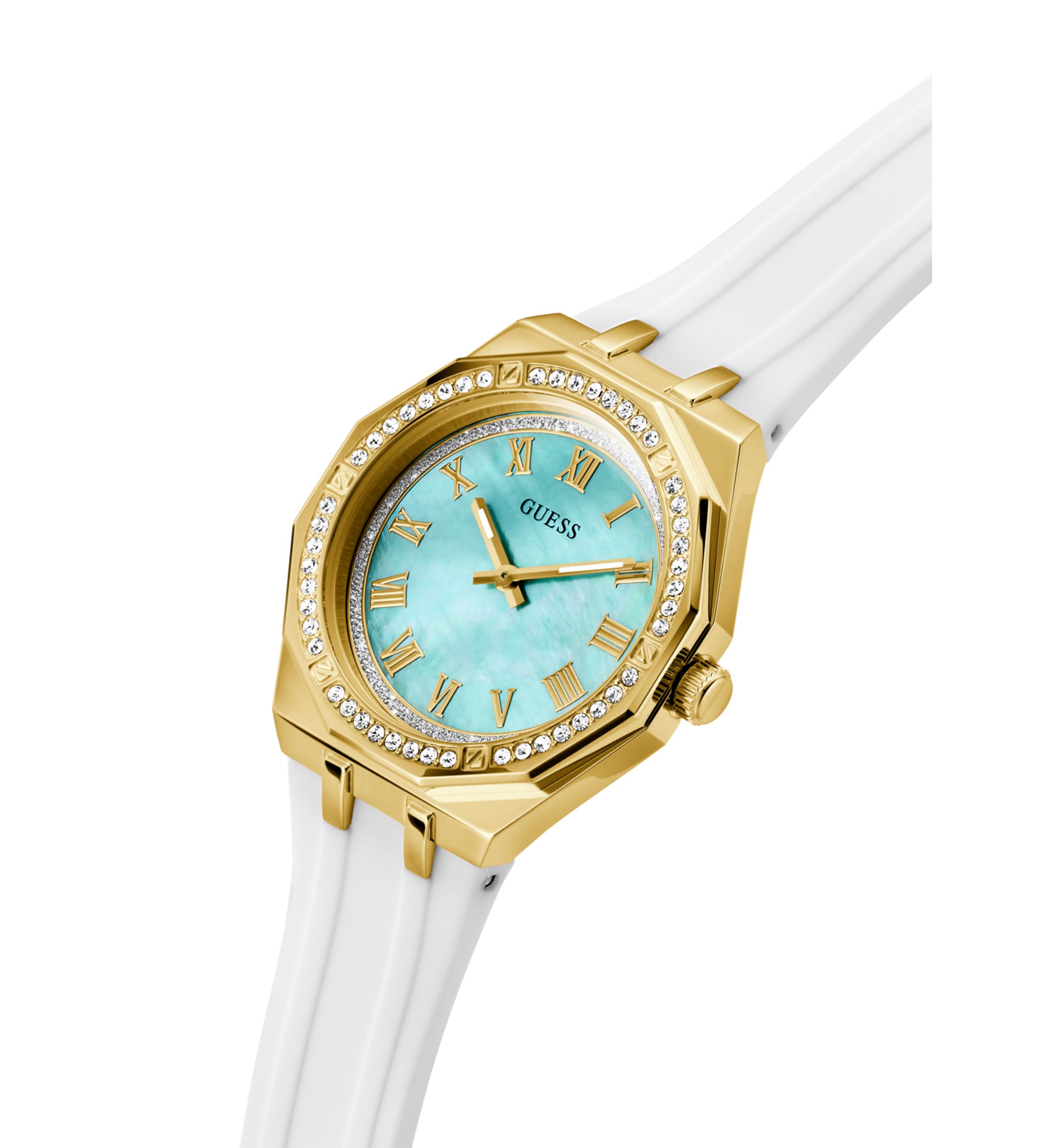 Gold Tone White Rubber Band Analog Watch