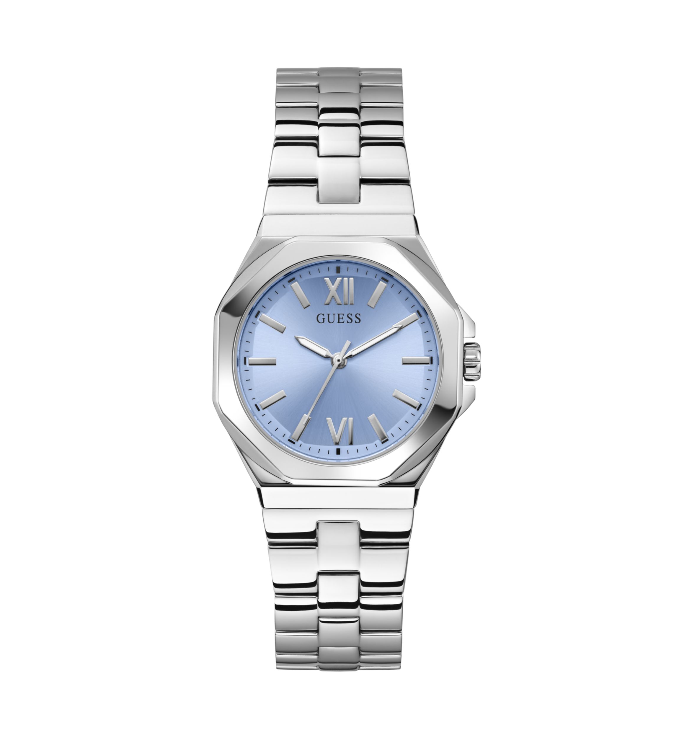 Silver Tone Blue Face Analog Watch