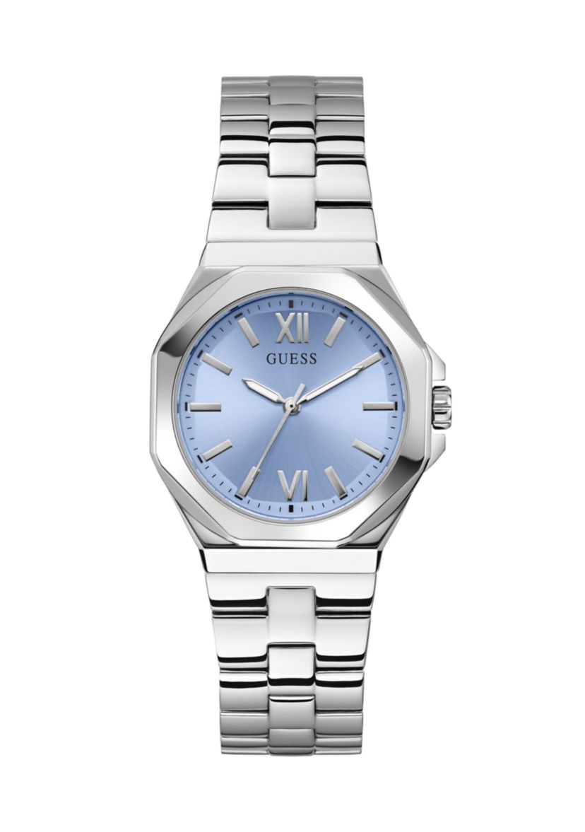 Silver Tone Blue Face Analog Watch