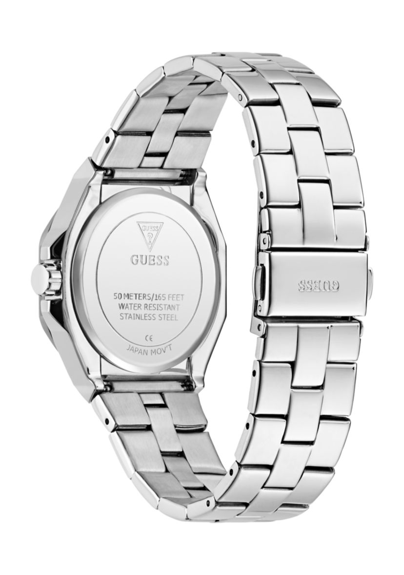 Silver Tone Blue Face Analog Watch