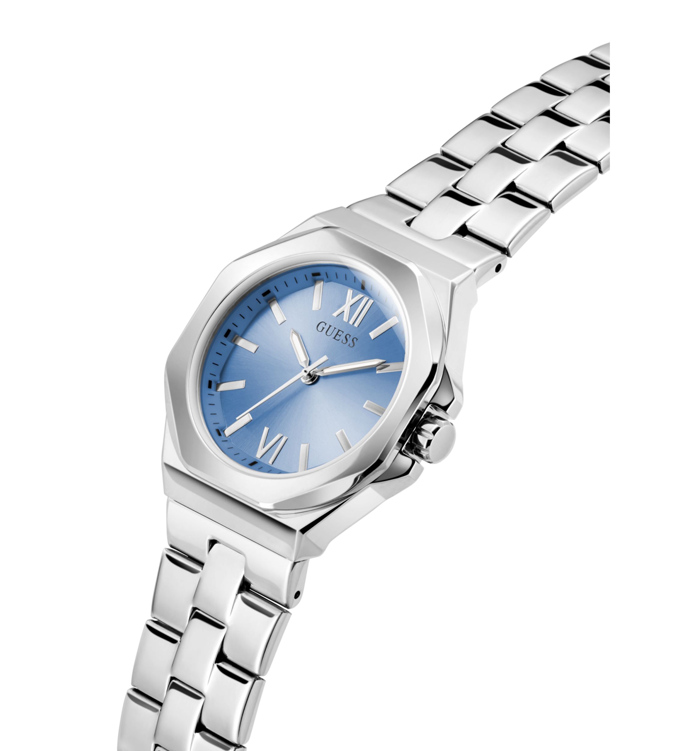 Silver Tone Blue Face Analog Watch